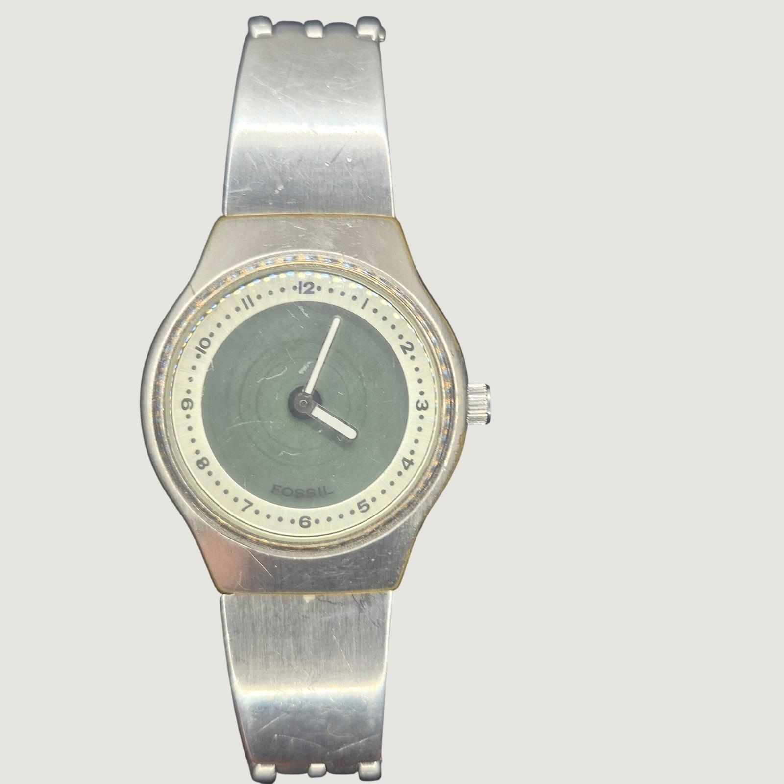 Fossil Mens Watch Stainless Steel Green Dial Quartz Watch Jr7859 Needs Battery